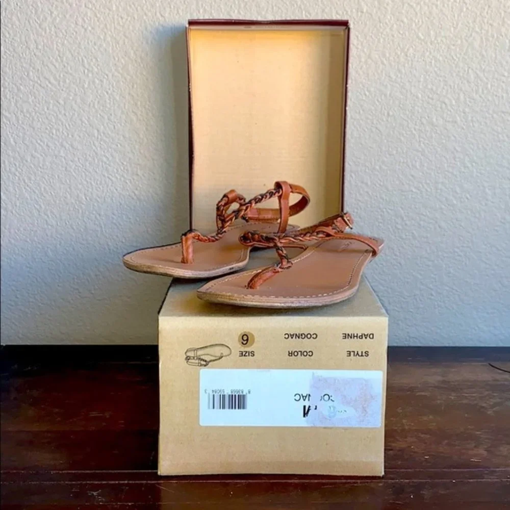 Zigi Soho Daphne Cognac Tan & Brass Chain Braided Sandals Size 6 - Picture 1 of 12